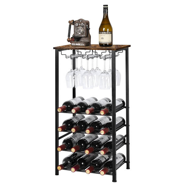 17 Stories Destry Floor Wine Bottle & Glass Rack Wayfair
